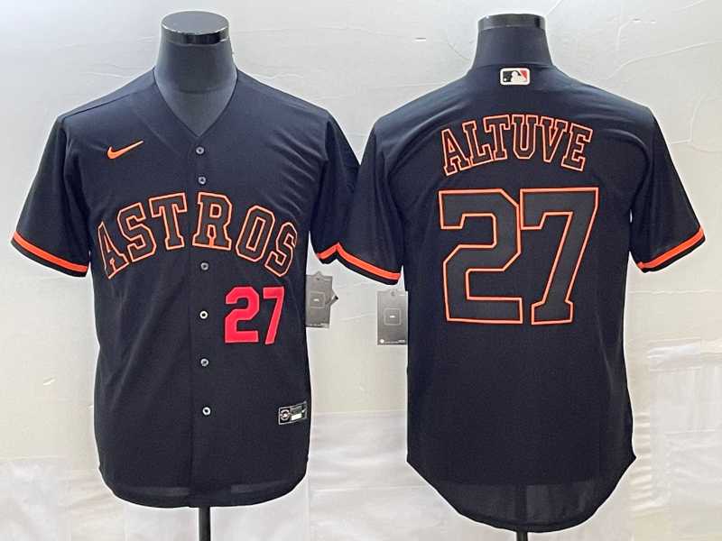 Men%27s Houston Astros #27 Jose Altuve Number Lights Out Black Fashion Stitched MLB Cool Base Nike Jersey